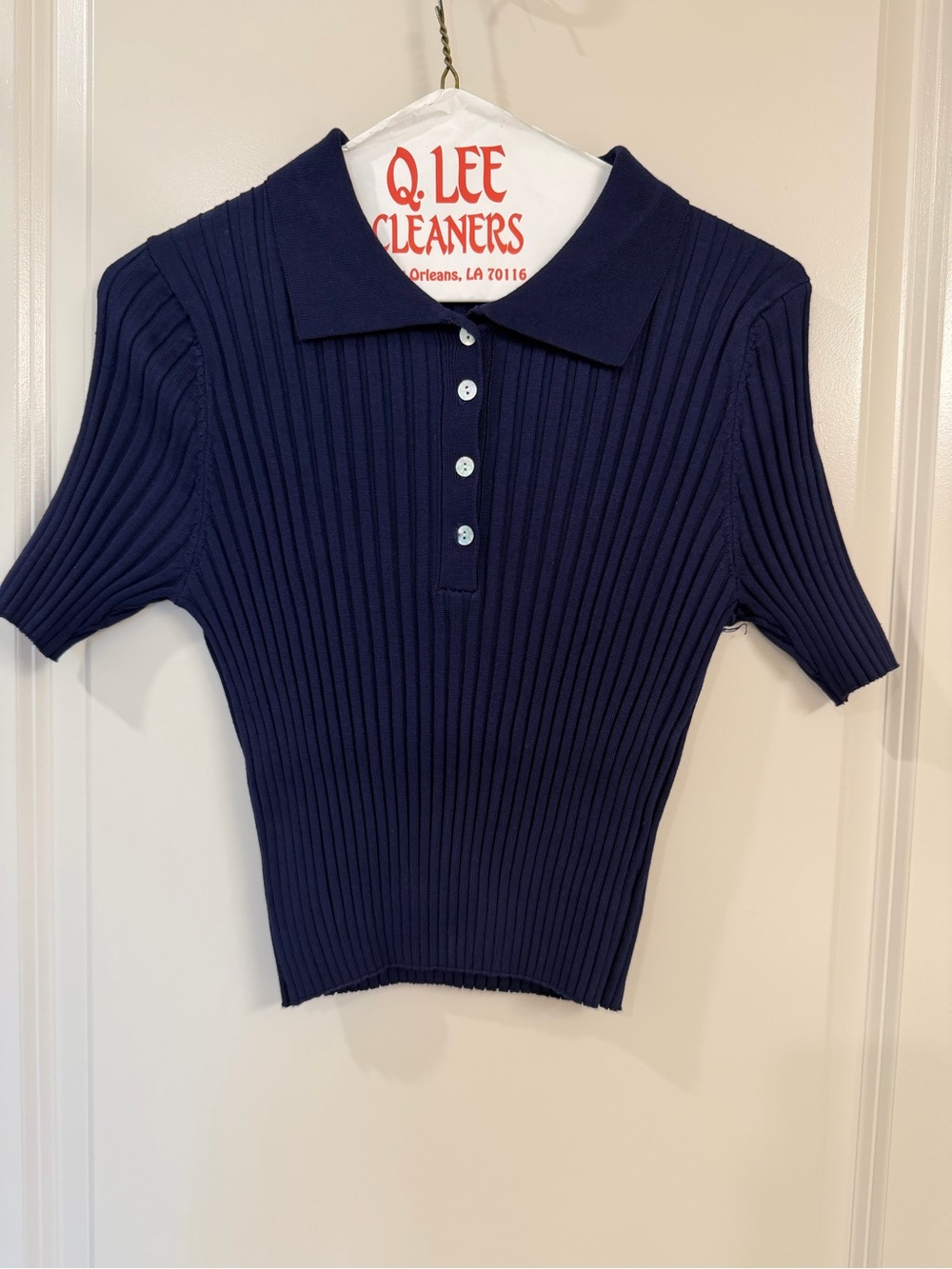 FP Movement by Free People Navy Ribbed Polo Top SZ S Never Worn